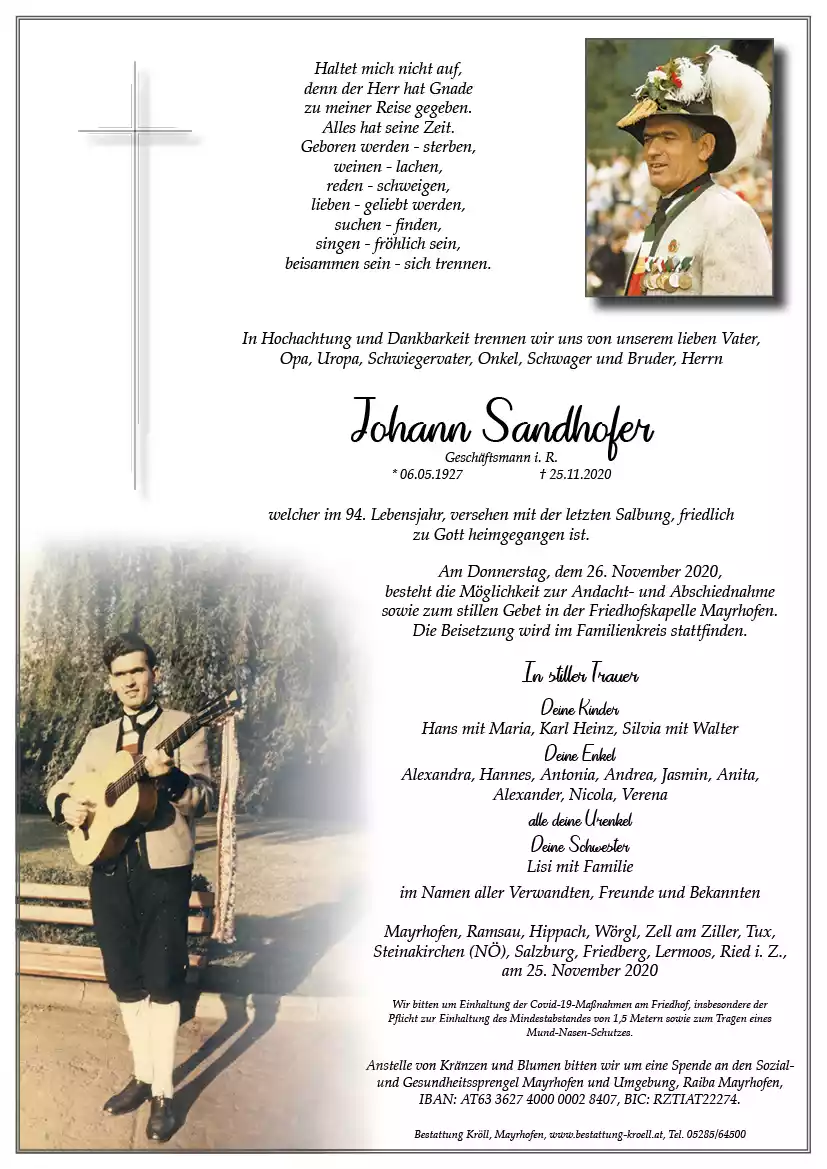Parte von Johann Sandhofer